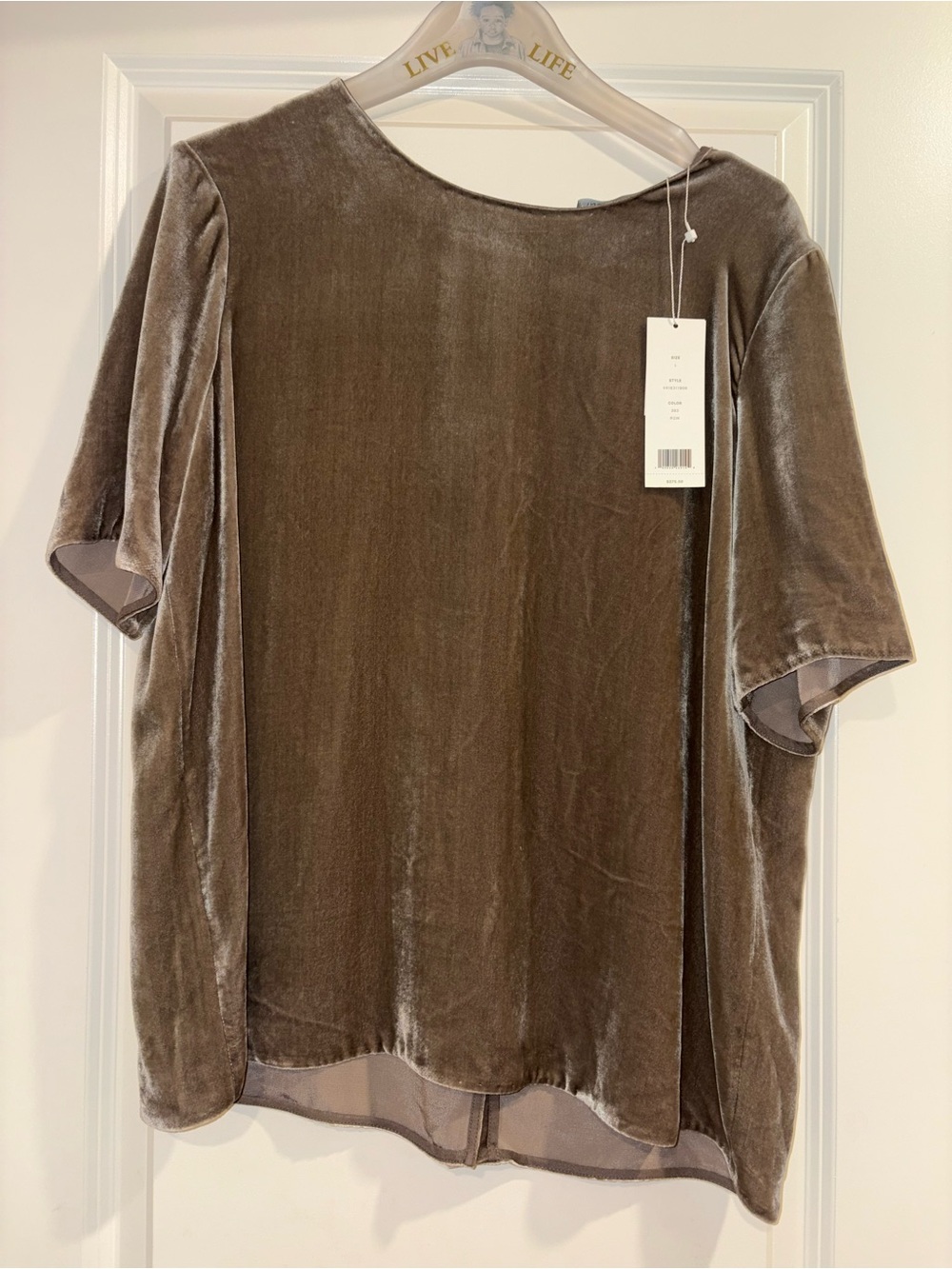 NWT VINCE Short Sleeve Velvet Crew Neck Top Ragweed Size L